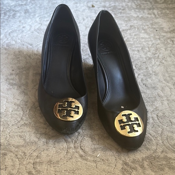 Tory Burch Black Wedges with Gold Accents - Picture 7 of 10